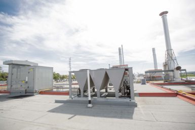 Rooftop level view of a commercial roof