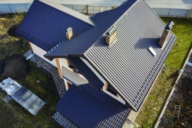 Overhead view of a residential metal roof
